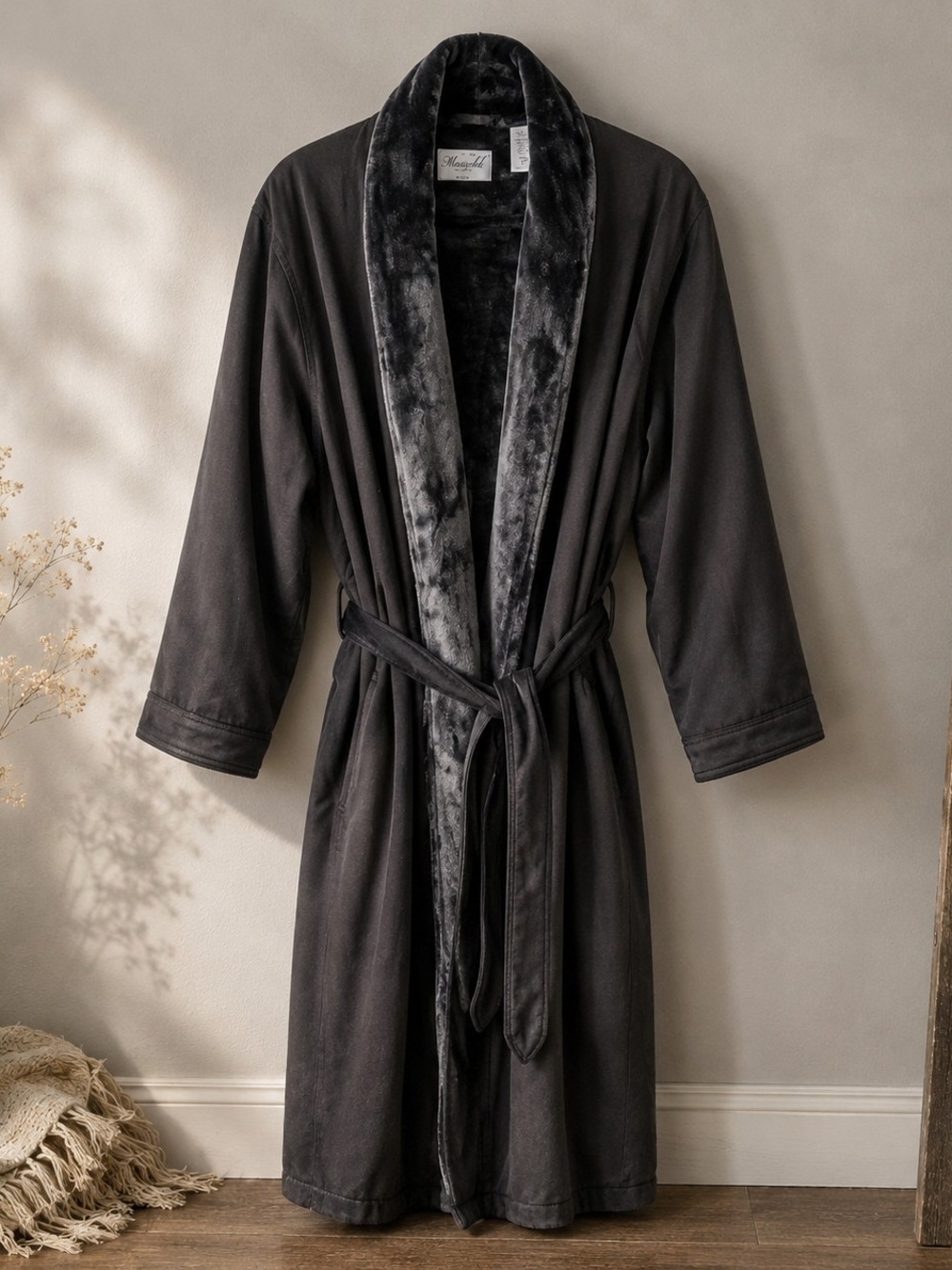 Mansfield Hotel & Spa Luxury Plush Lined Robe Charcoal Grey L/XL NWOT